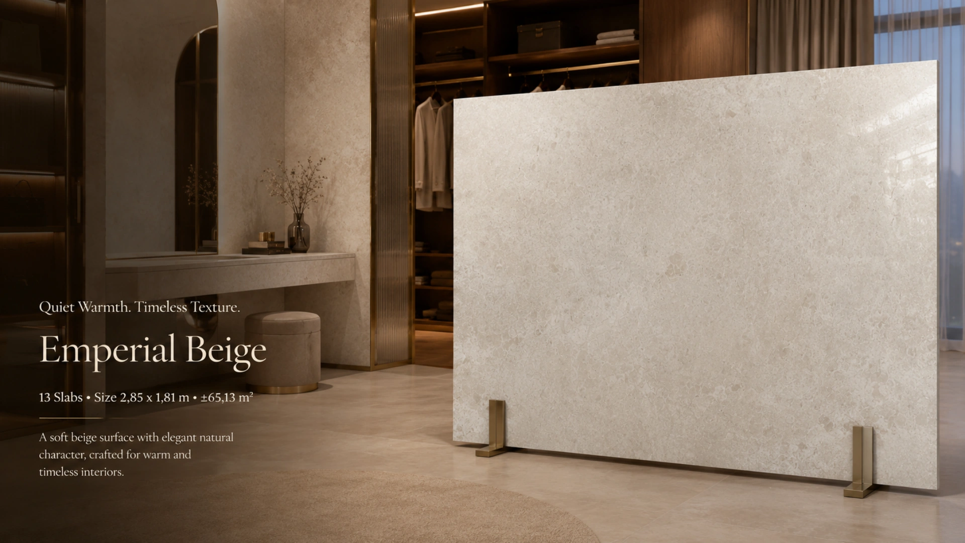 Foto presentasi slab marmer Imperial Beige dengan tone beige hangat